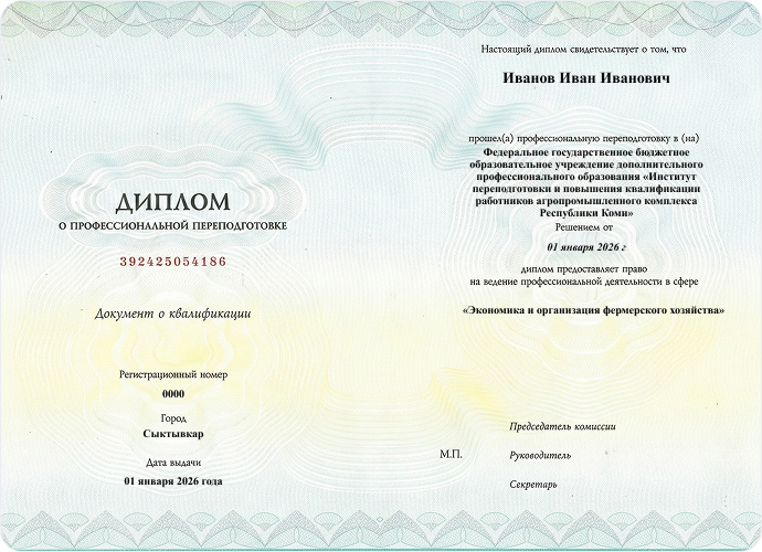 Диплом о профессиональной переподготовке (КОМИ)